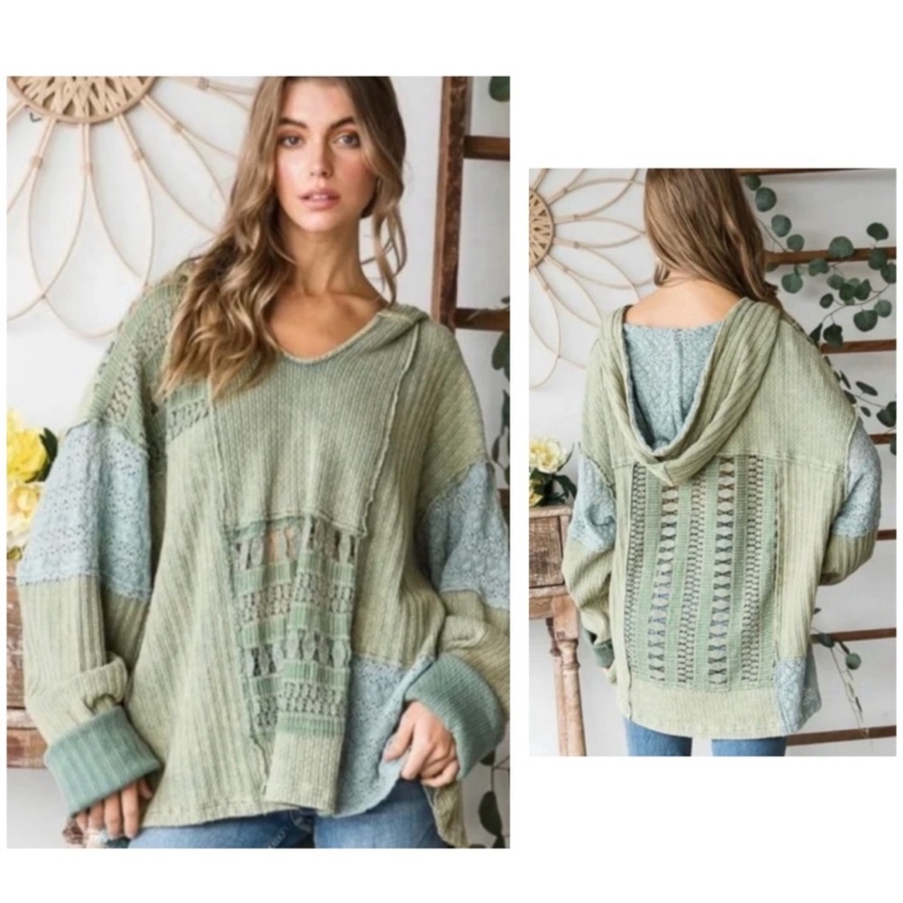 Oli & Hali Patchwork Boho Oversized Textured Fabric Hoodie